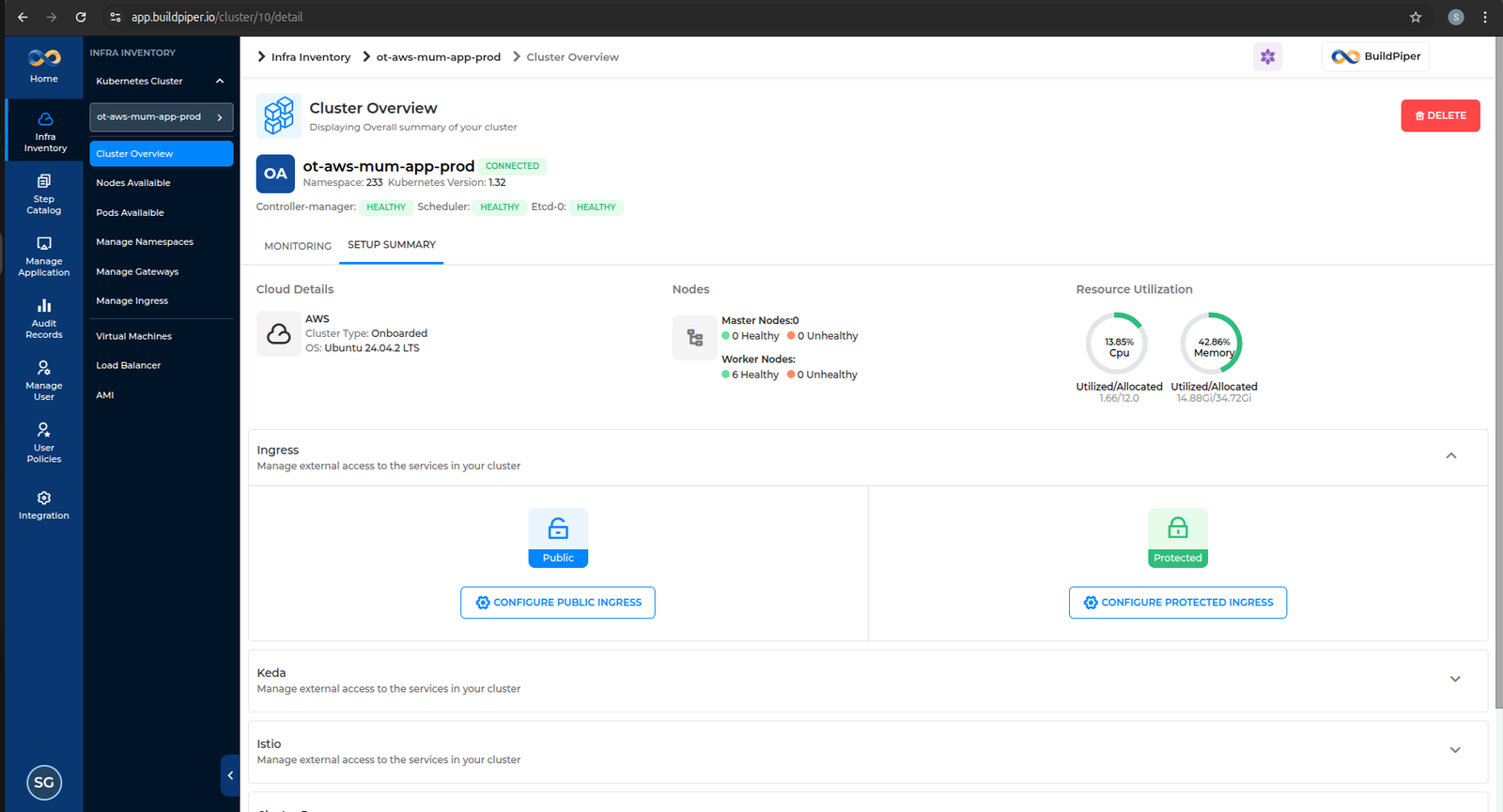 Onboarded Cluster View on UI