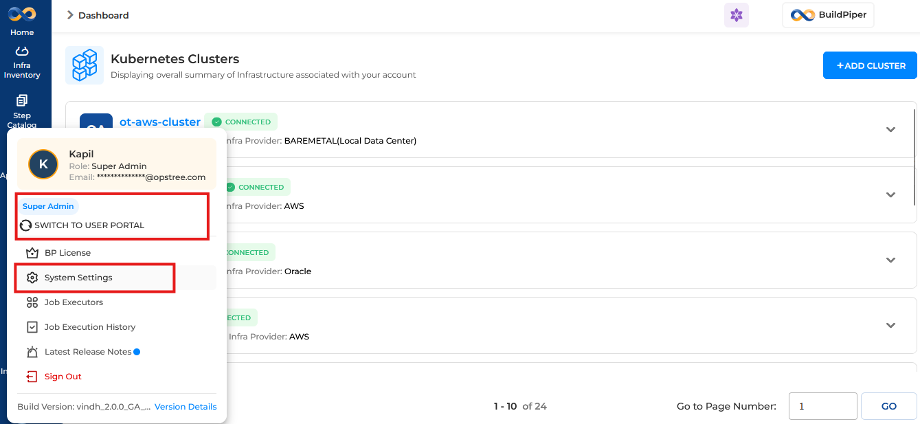 User Accessing Admin Panel — System Settings