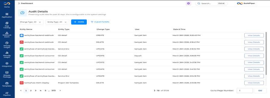 Audit Trail Navigation Screenshot