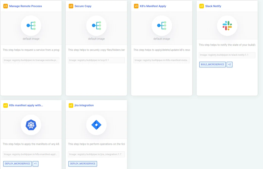BuildPiper Step Catalog marketplace view