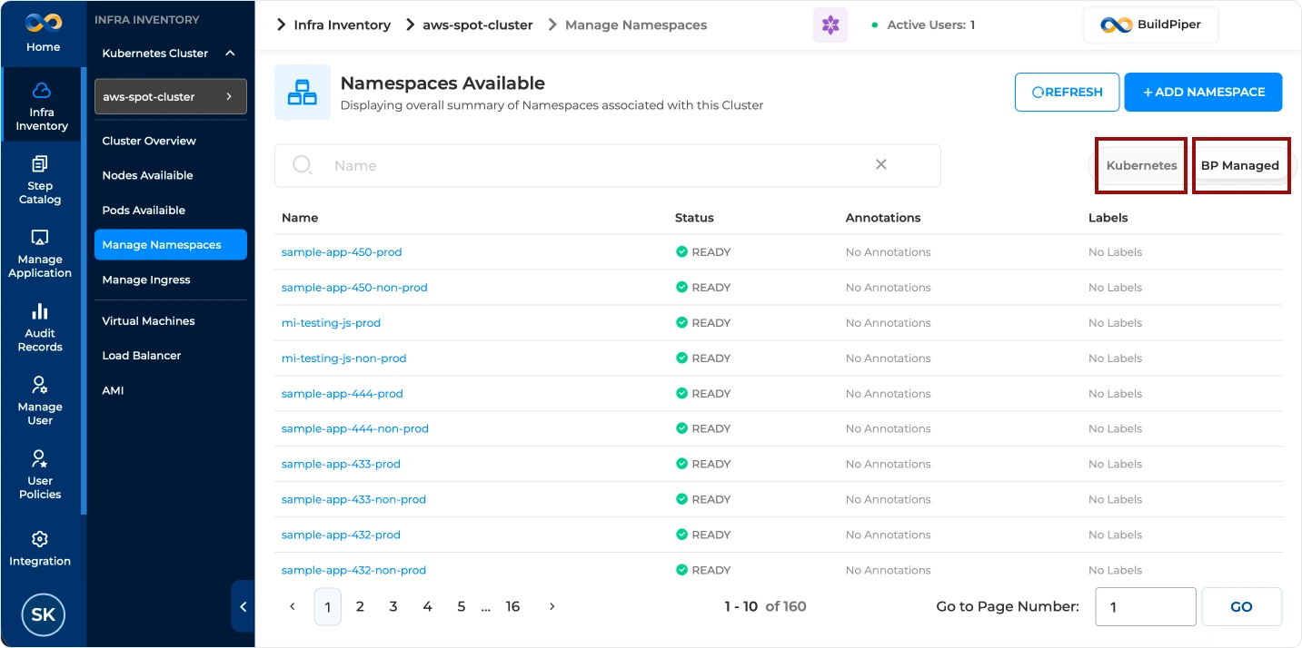 Namespace Management – BuildPiper Developers Hub