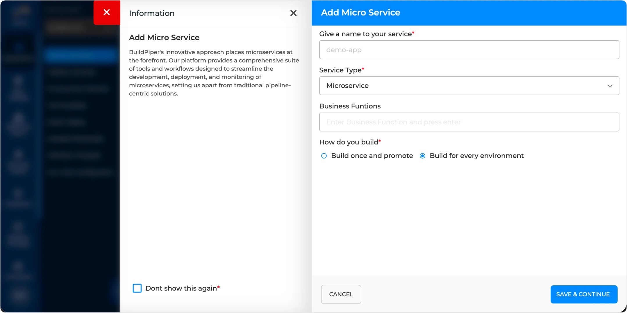 BP Snapshot: Onboarding a sample service by providing relevant details