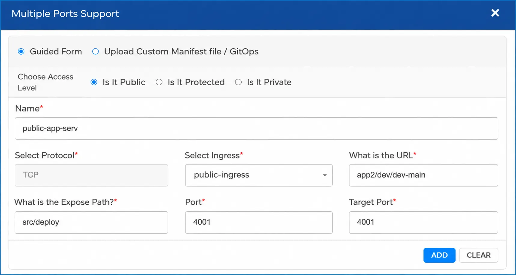 BP Snapshot: Deployment configuration with ingress access