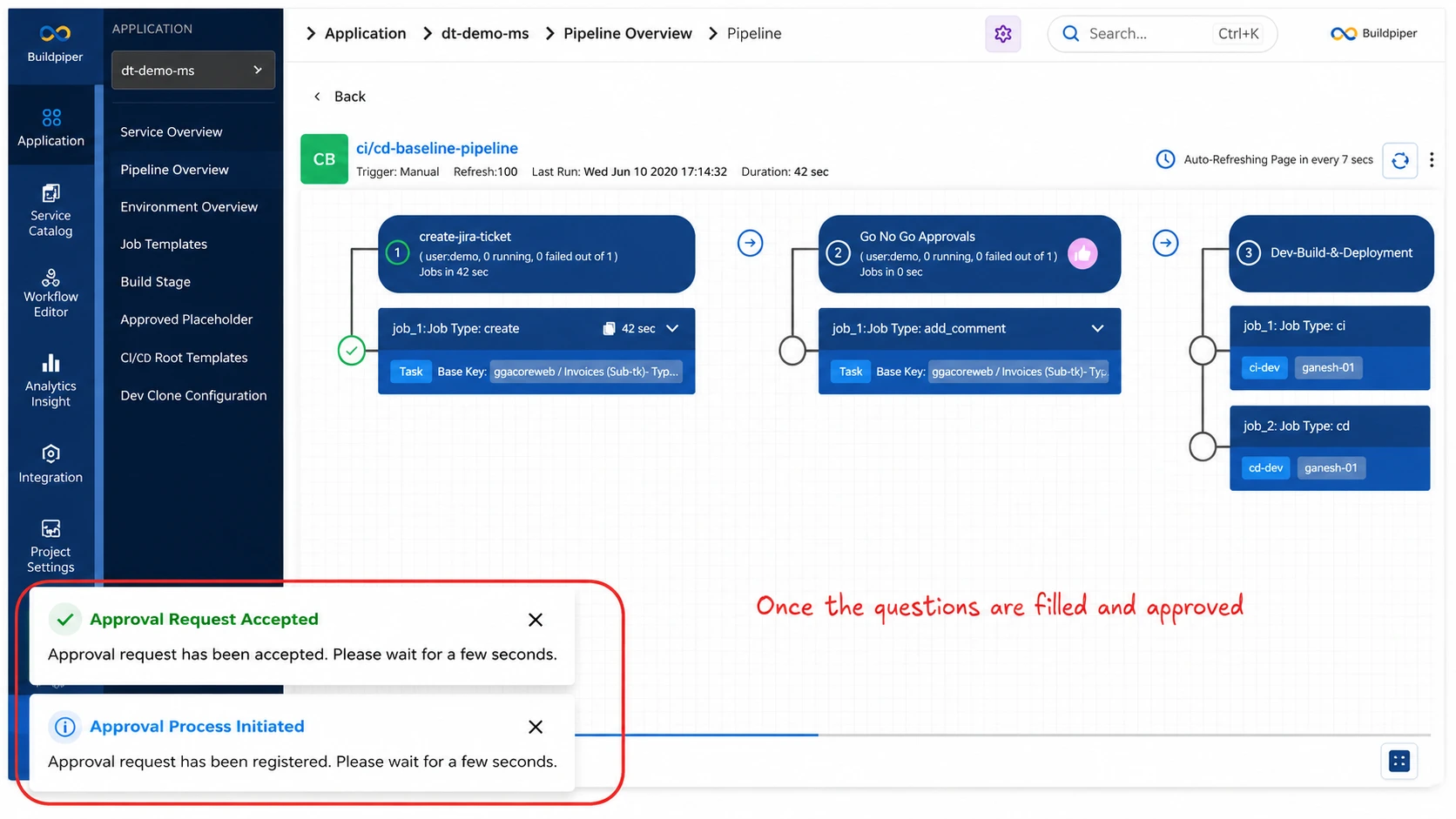 BP Screenshot: Pop-up messages after the approval