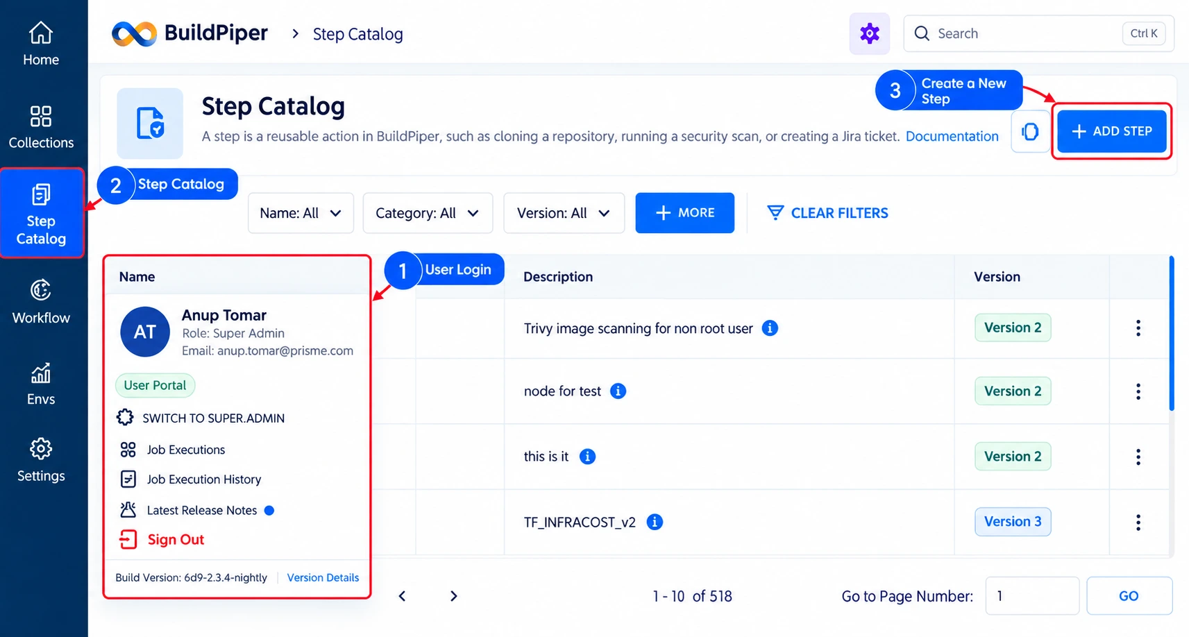 BP Snapshot: Step Catalogue page