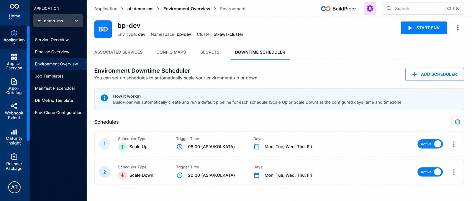 Schedules on the Downtime Scheduler tab